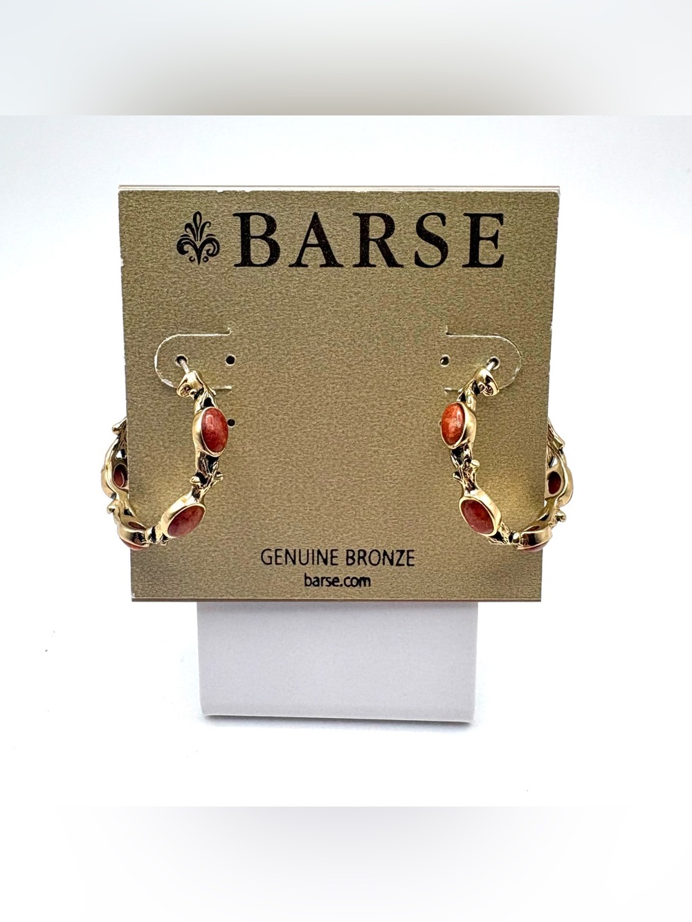 New Studio Barse Natural Coral Golden Bronze Southwestern Style Hoop Earrings